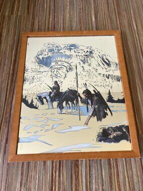 Indian Trackers in Snow Printed Mirror Art Framed Vintage Native American 16x20